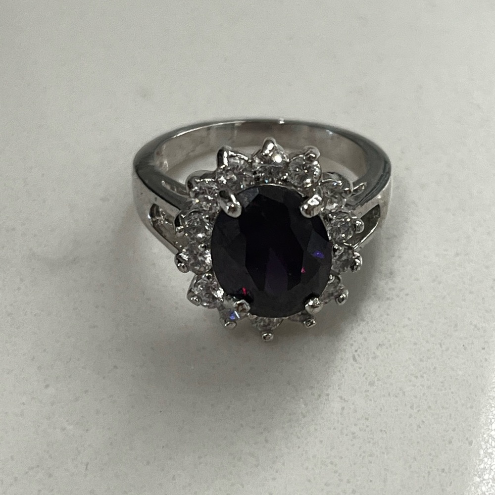 Silver Colored Simulated Amethyst Ring - image 2